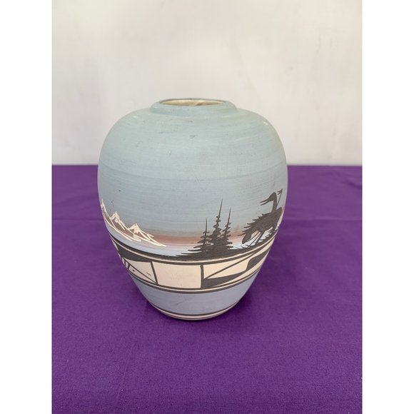 Native American Handmade Pottery Signed Todiic Wiind Southwestern 5" Vase Blue B - Picture 7 of 14